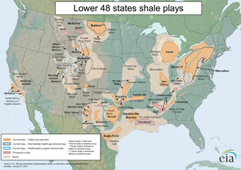 Shale natural gas fields in the lower 48 states