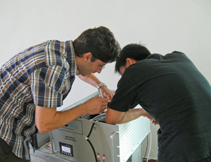 researchers with instrument