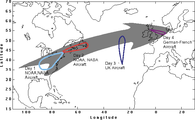 schematic diagram of polluted airmass transport across the North Atlantic