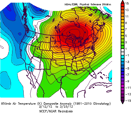 March 2012 850mb temperature anomalies