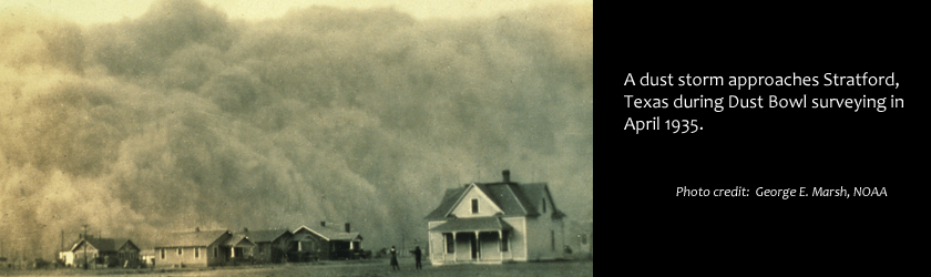 Dust storm approaching Stratford, Texas in 1935. Photo credit: NOAA